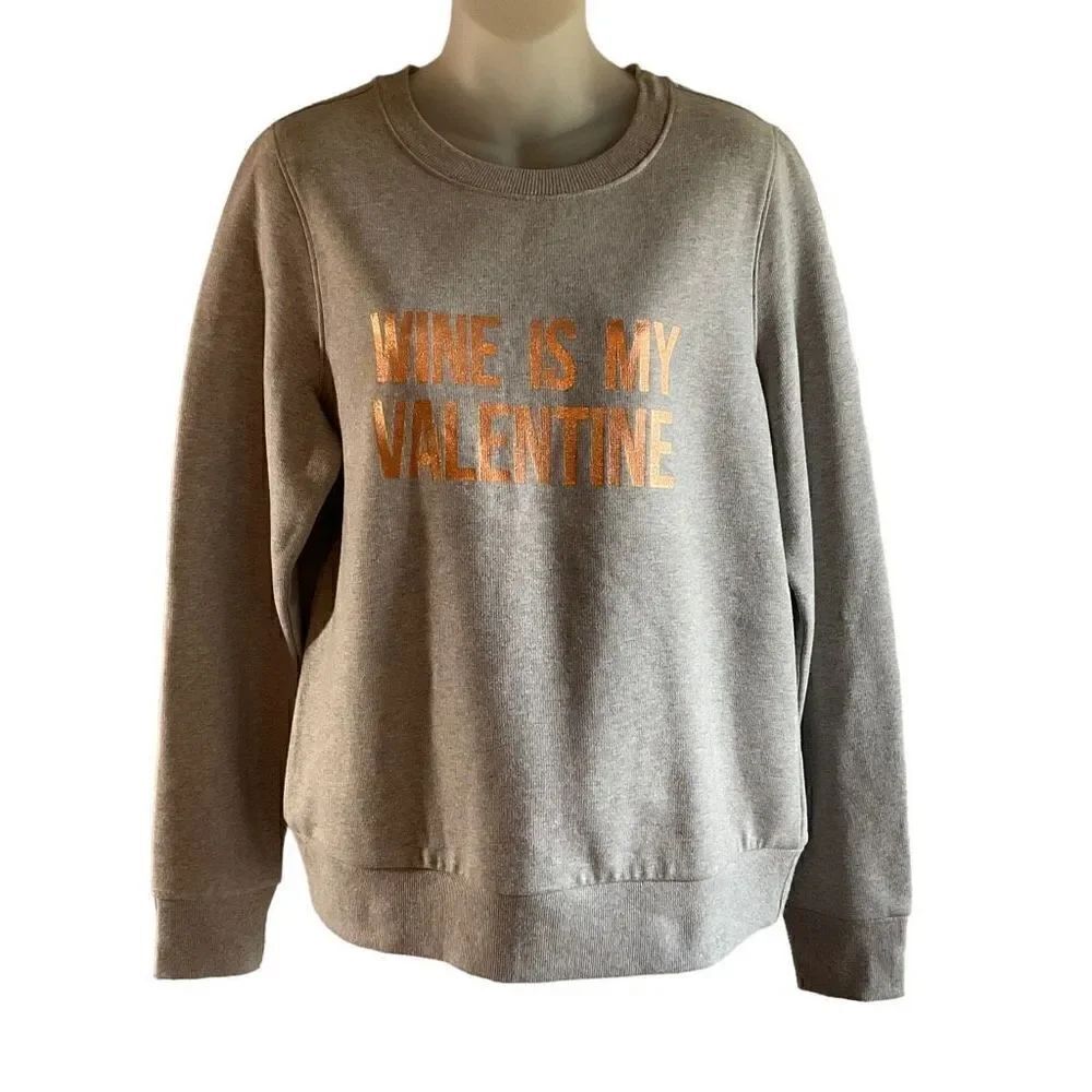 Halogen Sweatshirt Crew Neck Heather Grey Rose Gold Glitter Graphic Large